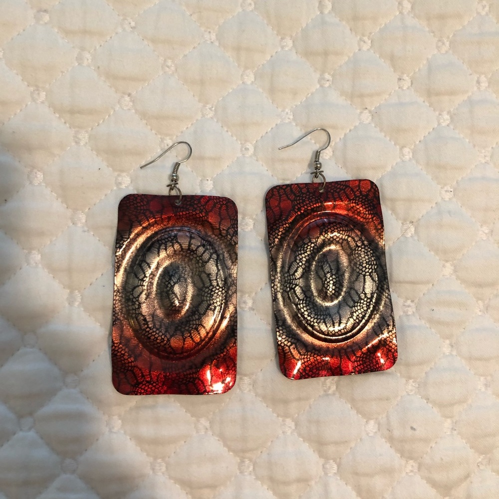 Shiny metal snakeskin earrings! Fun!